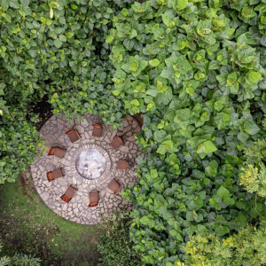 Feuerstelle mit Sitzplätze von oben